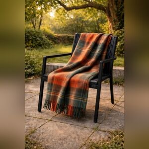 Vintage Scottish “Highland Rug” Wool Tartan Throw — Made in U.K. 62”×54” Approx
